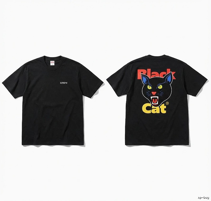 Supreme Black Cat Trendy and Cool Style Short-sleeve Shirt