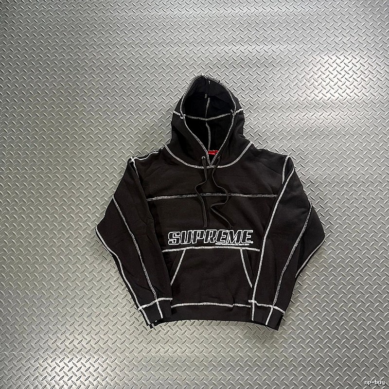 Supreme Black Contrast Piping Pullover Hoodie