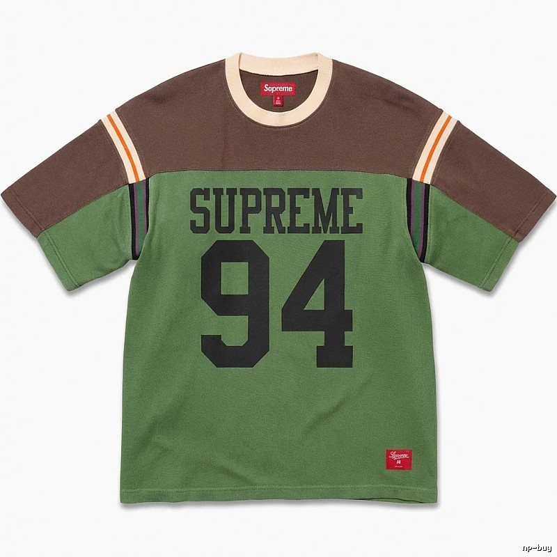 Supreme retro-style green and brown color-blocking T-shirt
