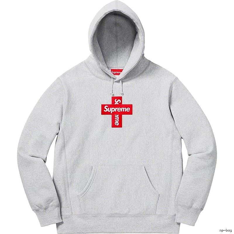 Supreme Streetwear Logo hoodie Gray Red Oversized with Logo Accent