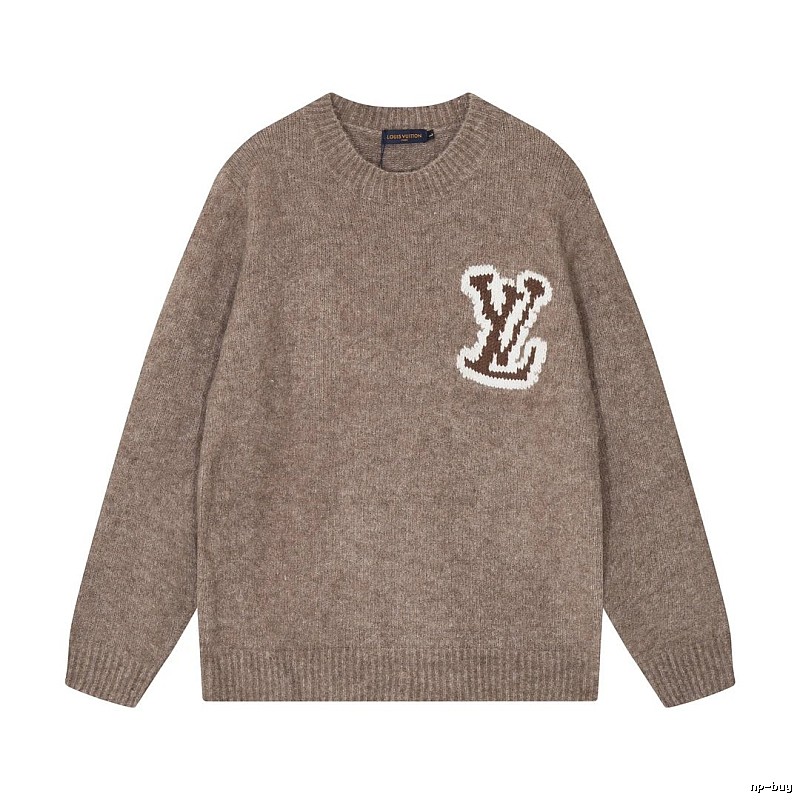Taupe Logo Knit Sweater with Louis Vuitton Patch