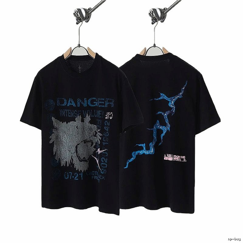 Travis Scott Lightning Print Street Style Black T-Shirt