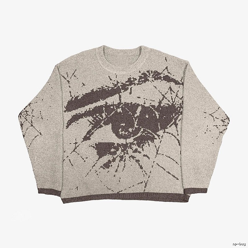 Urban Anime graphic sweater Black Knit Top with Statement Pattern