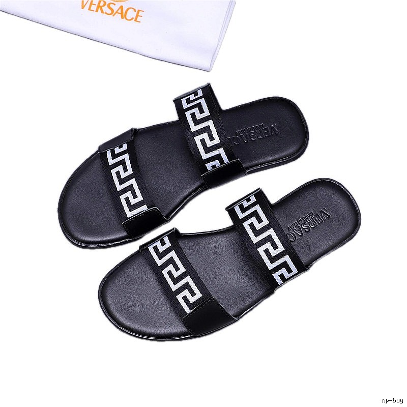 Versace Greek Key Light Luxury Style Black Slides