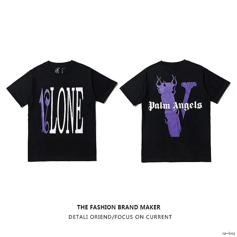Vlone Premium Style Logo T-shirt Black Purple Vlone for Resort Outfits